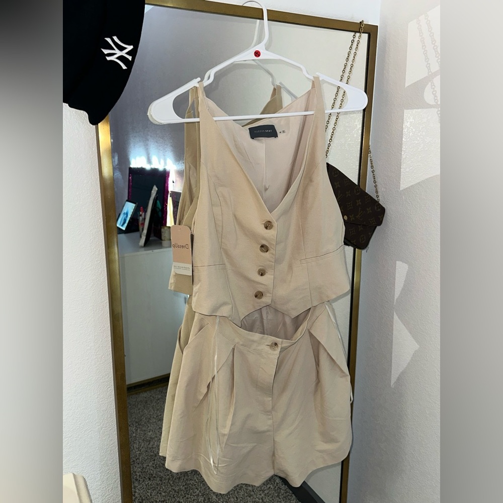 Beige Button-Down Romper
